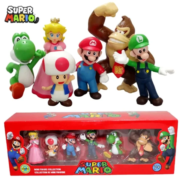 6pcs/set Super Mario Bros PVC Action Figure Toys Dolls Model Set Luigi Yoshi Donkey Kong Mushroom for kids birthday gifts